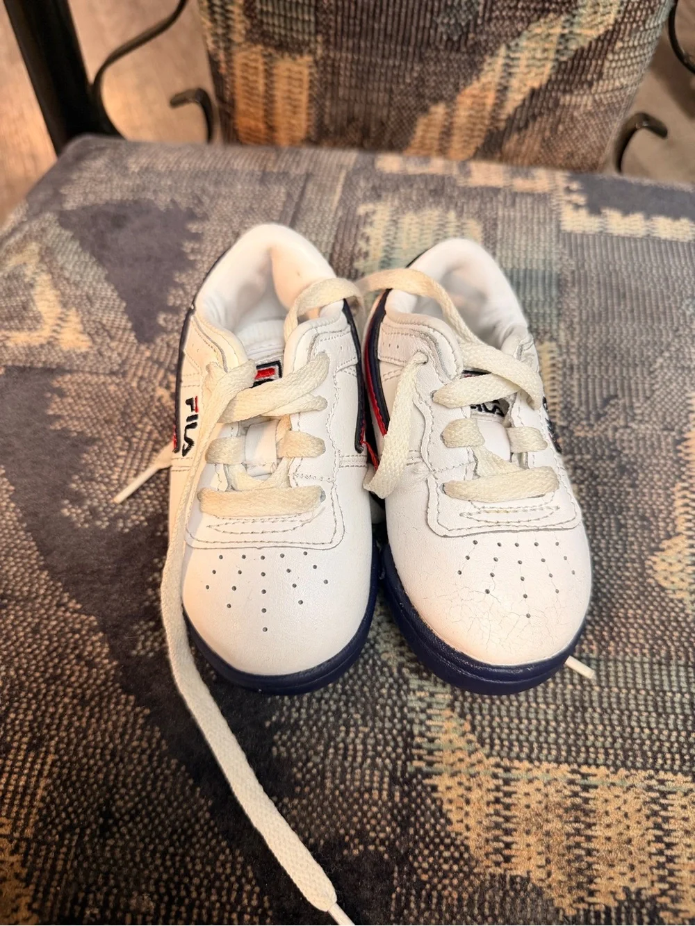 FILA White Kids Sneakers with Navy & Red Accents